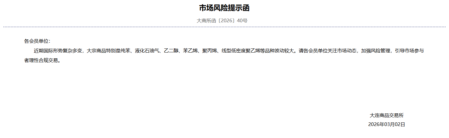 转大商所市场风险提示函