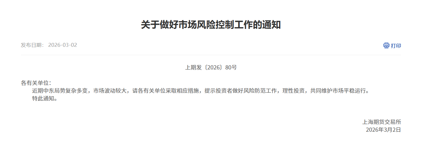 转上期所关于做好市场风险控制工作的通知