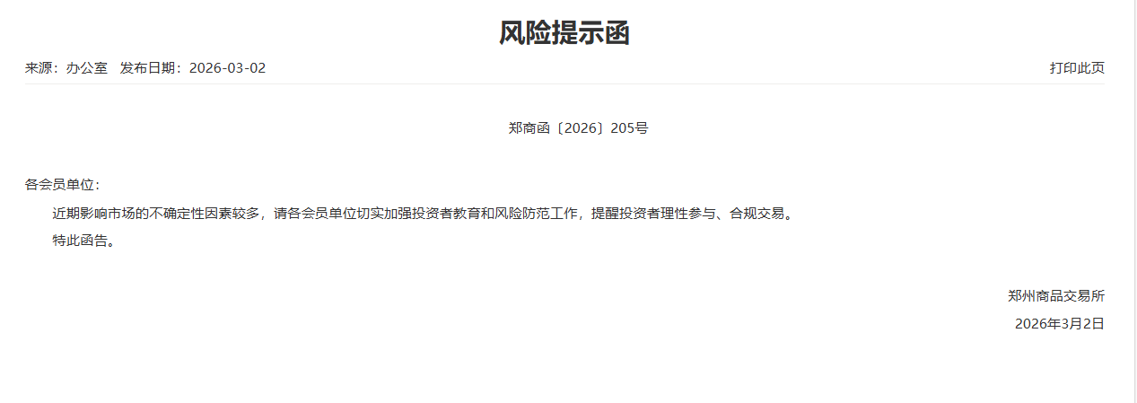 转郑商所风险提示函