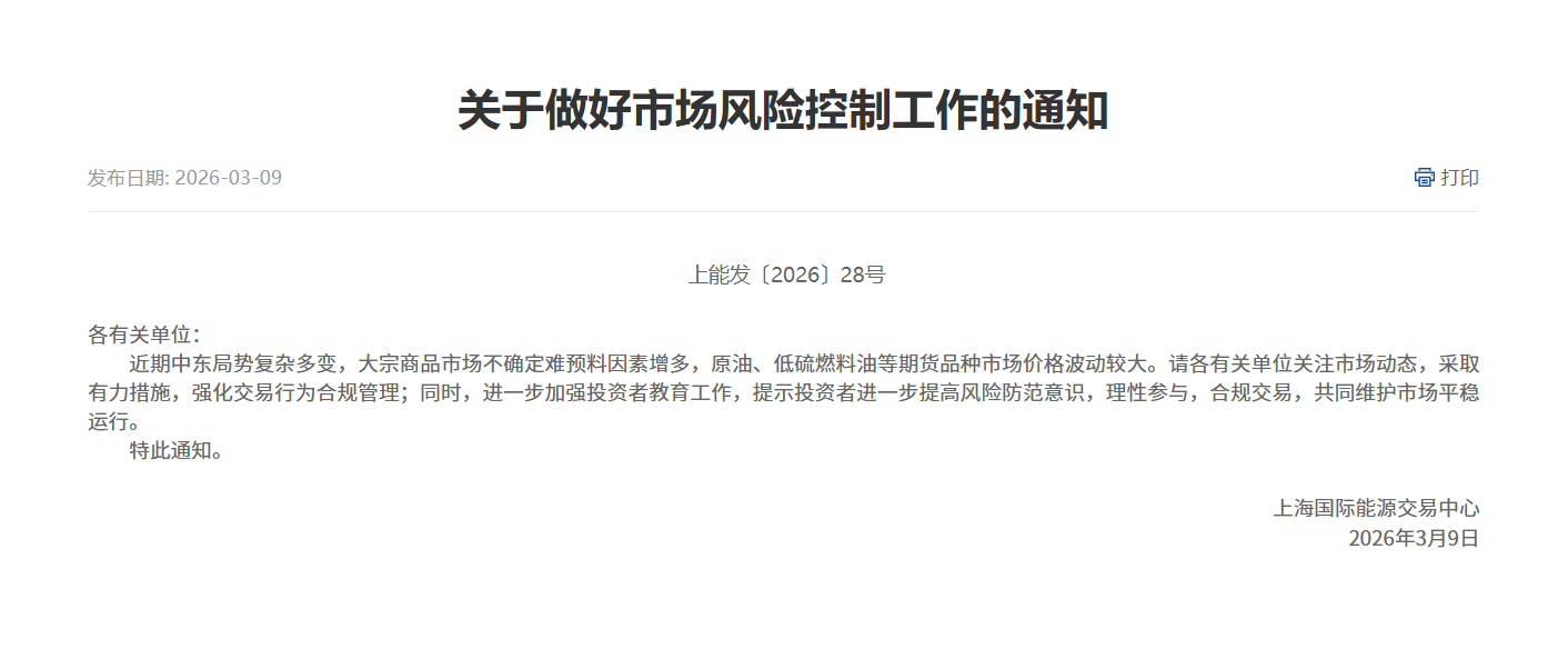 转上海能源中心关于做好市场风险控制工作的通知