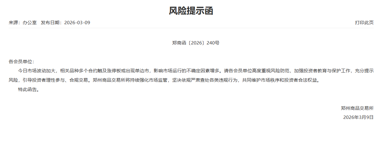 转郑商所风险提示函